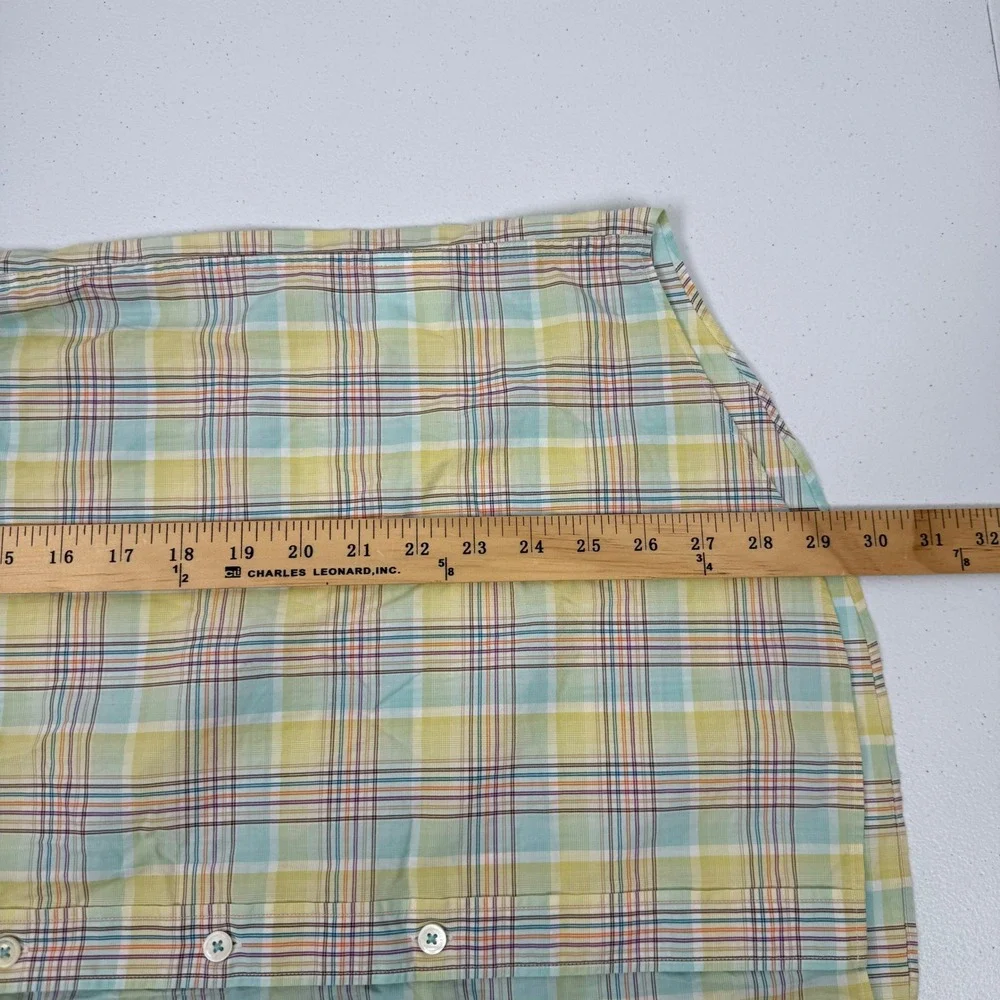 Bugatchi Mens Classic Fit‎ Plaid Button Down Shirt Yellow Green Flamingo Large